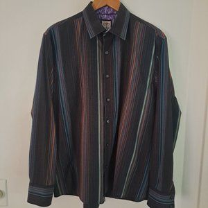 JERRY GARCIA Men's Multi Stripe Long Sleeve Button Down Gray Purple Trim Sz Lg